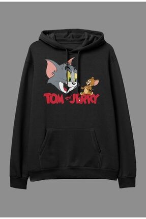 Oversize Tom And Jerry Tasarım Baskılı Kapüşonlu Sweatshirt Hoodie KRG0714H