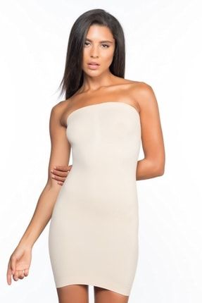 Kadın Beyaz Dikişsiz Straplez Korse Elbise 5065