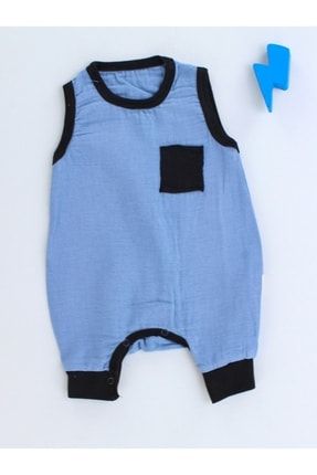 Erkek Bebek Cepli Basic Kısa Tulum (0-9 Ay) - Mavi 6283