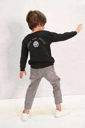 Erkek Çocuk Sırt Baskı Detaylı Yıkamalı Şardonlu Yumuşak Dokulu Sweatshirt L-3040