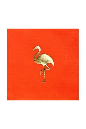 33x32 Cm Altın Varak Flamingo Desenli 16'lı Turuncu Renkli Kağıt Peçete SB-2383