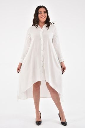Kadın Beyaz Püskül Detaylı Büyük Beden Viskon Elbise AVC-S1