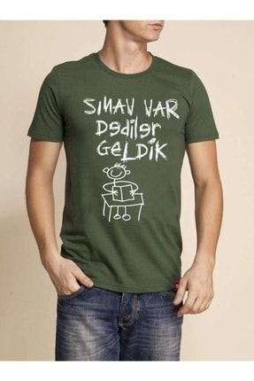 Sınav Var O Yaka Yeşil Komik Baskılı Erkek Dar Kesim Slim Fit T-shirt ESSTK20210063ERKTS