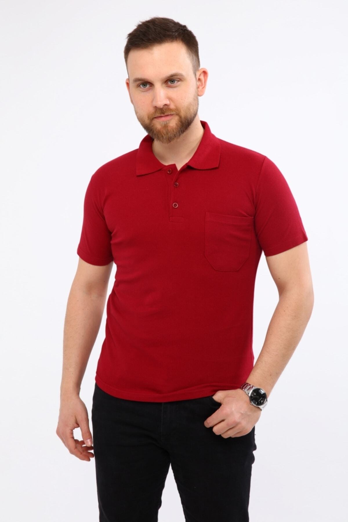 Çamdalı İş Elbiseleri-Polo Neck Claret Red Short Sleeve Pique Knitted Work T-Shirt 5