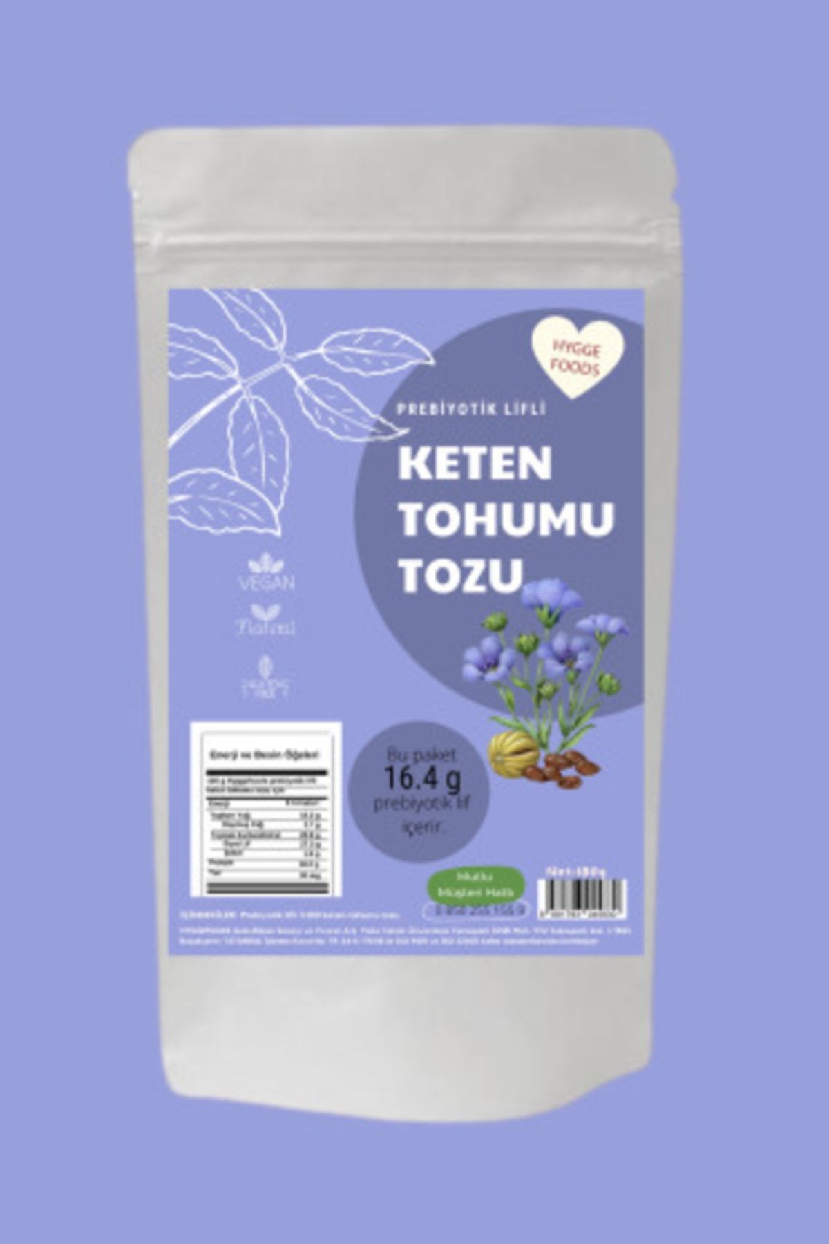 Hyggefoods Prebiyotik Lifli Keten Tohumu Tozu - 180 G - Vegan &amp; Glutensiz &amp; Koruyucusuz SV10861