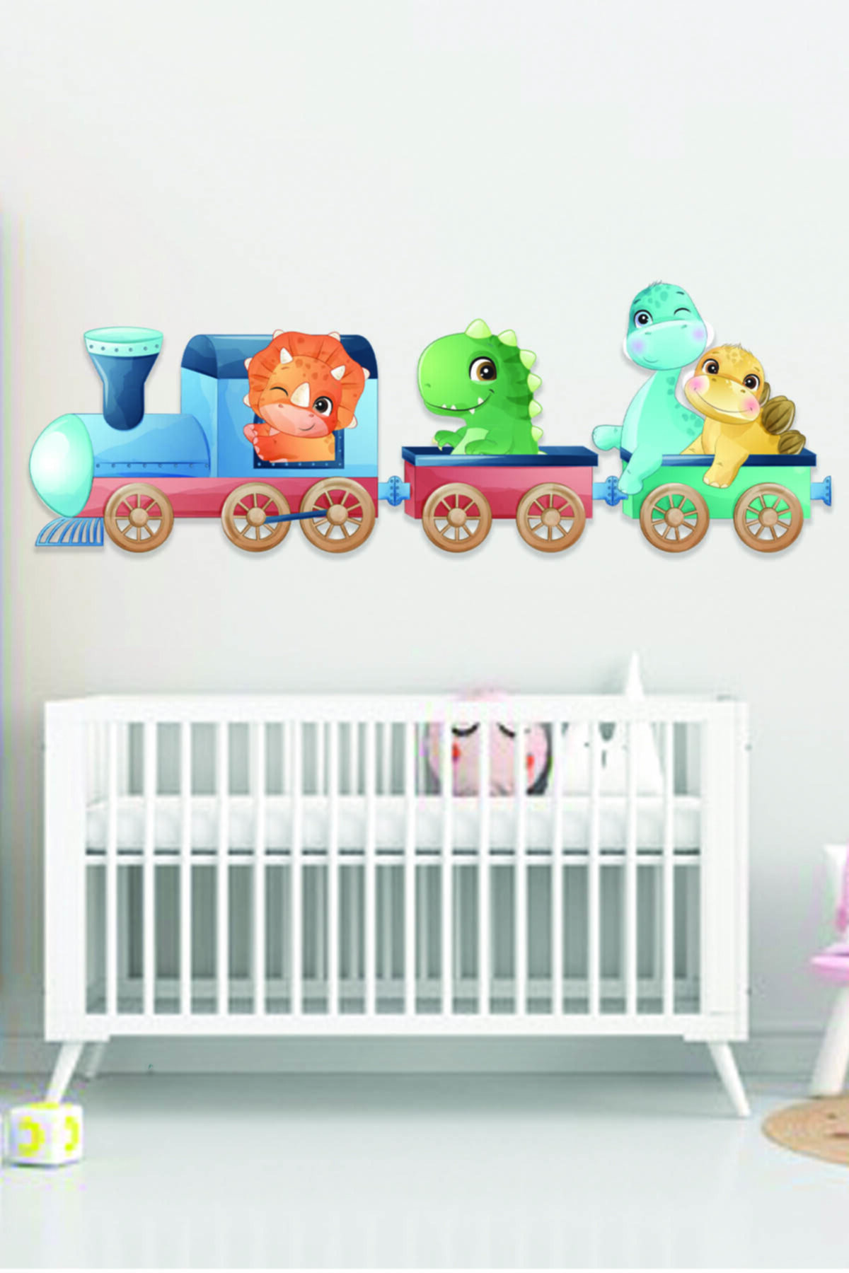 Trene Binmiş Bebek Dinazorlar Çocuk Odası Sticker 120x40 cm