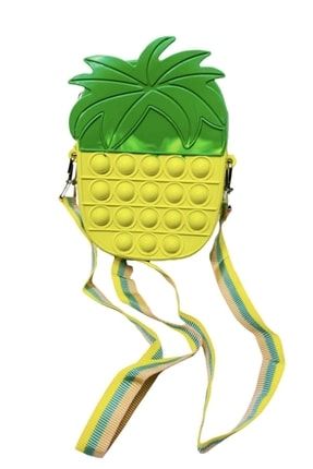 Pop It Ananas Model Cüzdan Para Kumaş Omuz Askılı Çanta Popit Sarı Oyuncak mt2074