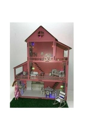 Işıklı Ve Bahçeli Ahşap Barbie Bebek Oyun Evi IBBOE62