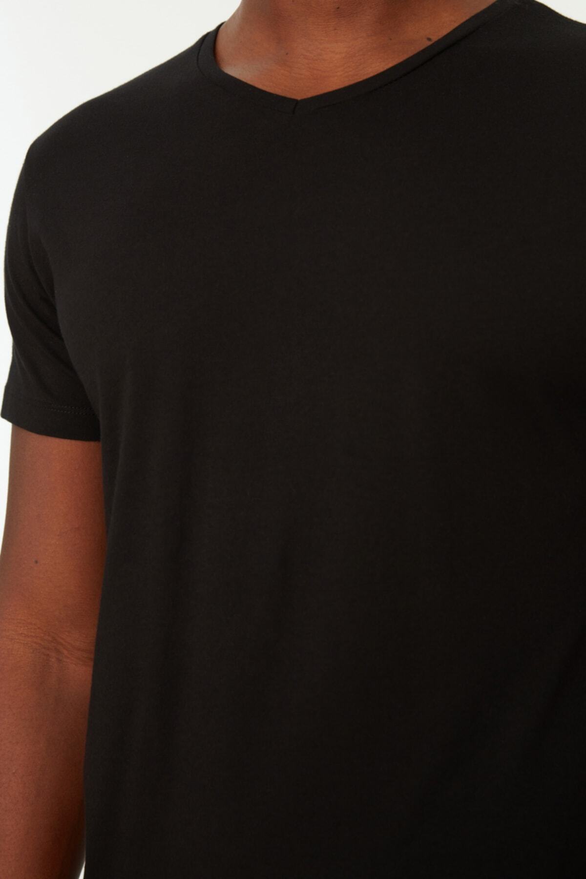 Trendyol Collection-Black V-Neck Slim Fit Basic T-Shirt - 100% Cotton, Short Sleeve Tmnss19Bo0002 10