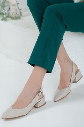 Kadın Kısa Topuklu Yazlık Mat Ten Rengi Deri Ayakkabı Art116