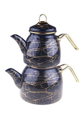 Kanuni Çaydanlık Takımı - Mermer Desenli Siyah 3944