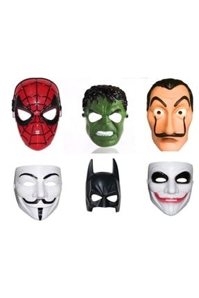 6 Adet Maske Örümcek Adam Hulk Salvador Vandetta Batman Ve Joker Maskesi