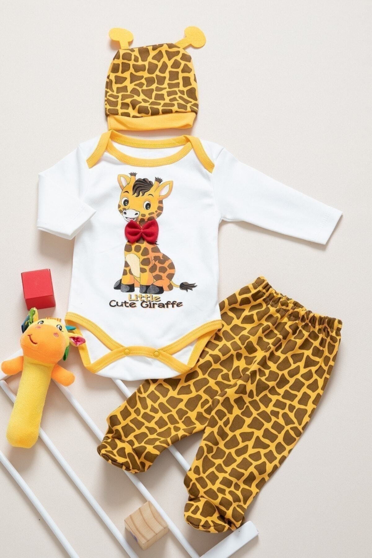 Mai Perla Unisex Bebek Sarı Zürafa Zıbın Takımı 3 Lü