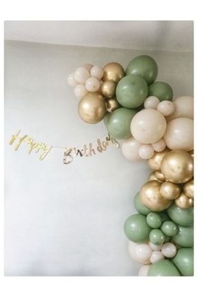 Küf Yeşili Balon Set Happy Bırthday Kaliğrafi Banner Set Doğum Günü Konsept 59651622
