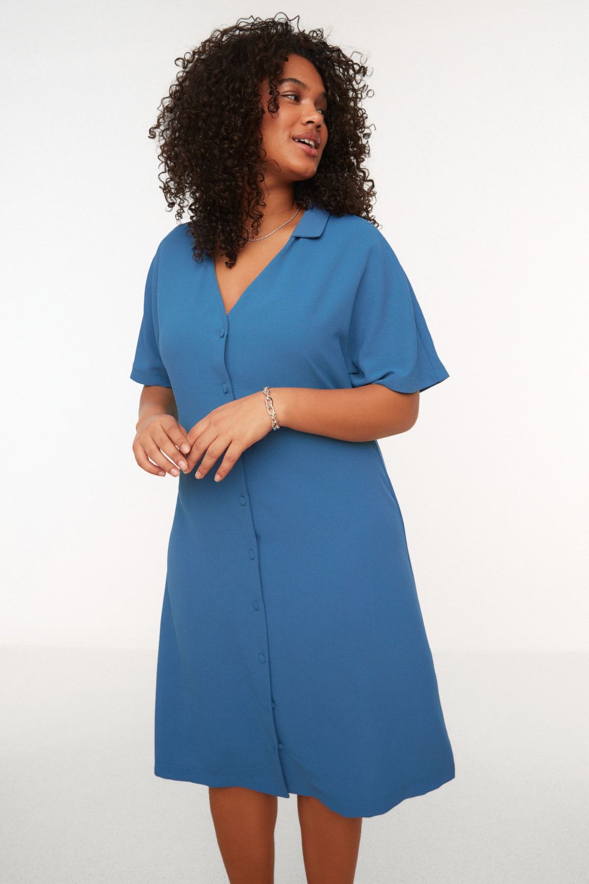 Trendyol Curve Plus Size Dress - Navy blue - Jersey dress - Trendyol