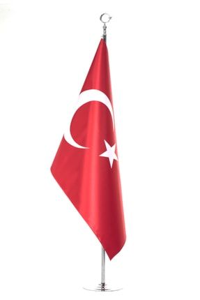 100X150 Türk Makam Bayrağı Saçaksız Krom Direkli Takım HES004