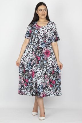 Kadın Renkli Çiçek Desenli Elbise 26A26246