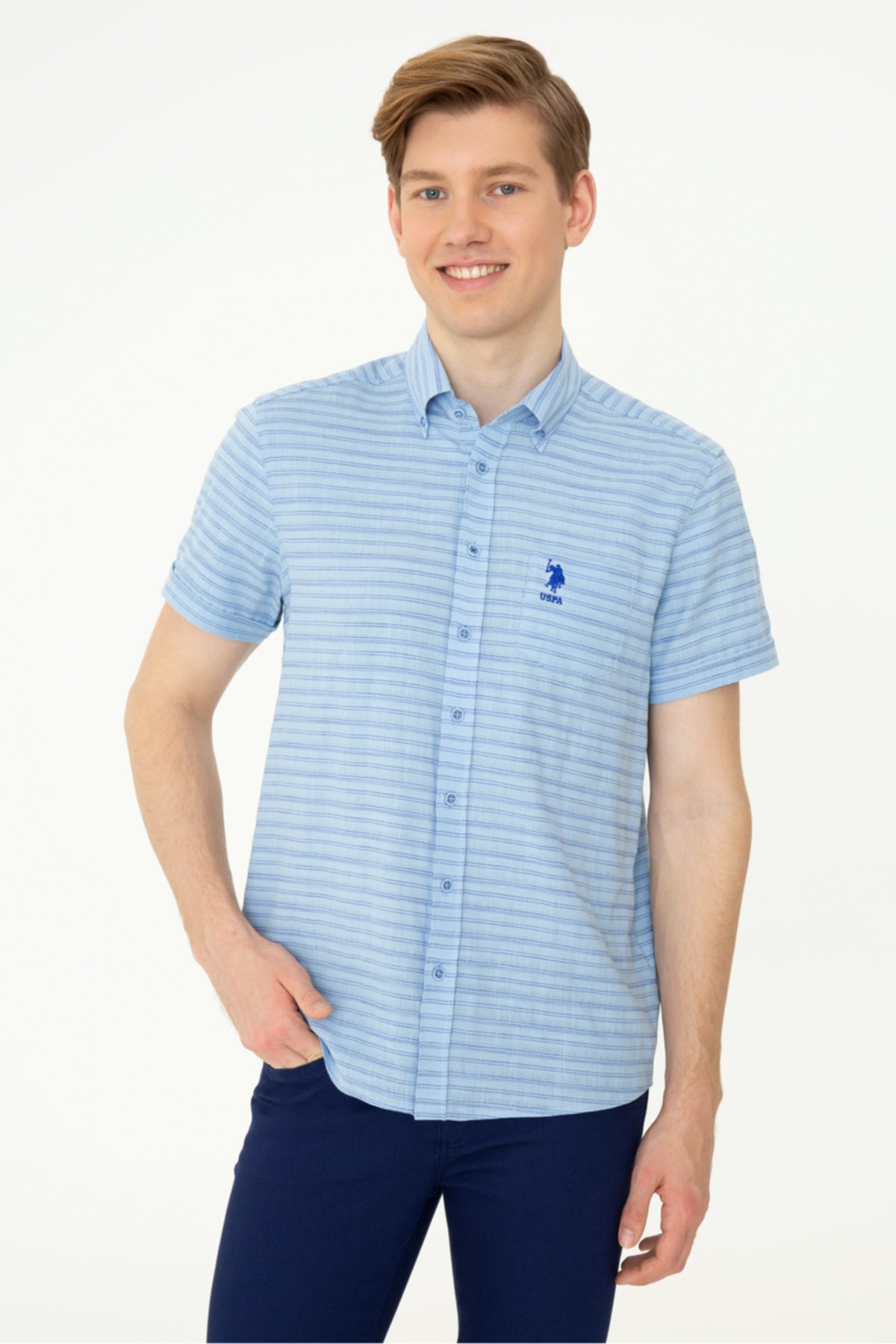 یو اس پولو پیراهن مردانه آبی