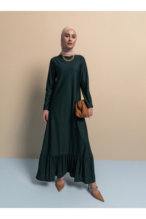 Kadın Zümrüt Yeşili Volanlı Elbise 1822934