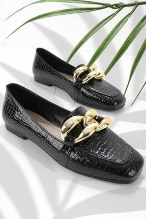 Siyah Rugan Kadın Loafer Ayakkabı K01641166311