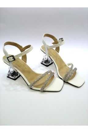Bora Ayakkabı Taşlı Beyaz Şeffaf Topuk Kadın Abiye Ayakkabı 00444