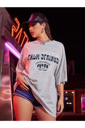 Kadın Palm Springs Baskılı Oversize Penye T-shirt Tişört TYC00369405227