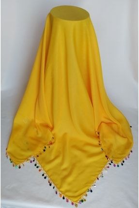 Sarı Çiçek Renkli Pullu Tığ Oyası Tülbent Eşarp Yazma Başörtüsü Namaz Bezi BH01070878