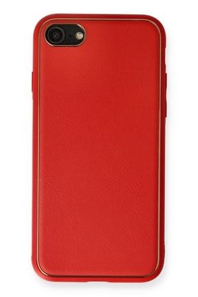Iphone 7 Uyumlu Kılıf Üstün Korumalı Deri Görünüm Lüks Kapak - Kırmızı coco-deri-silikon-kapak-iphone-7