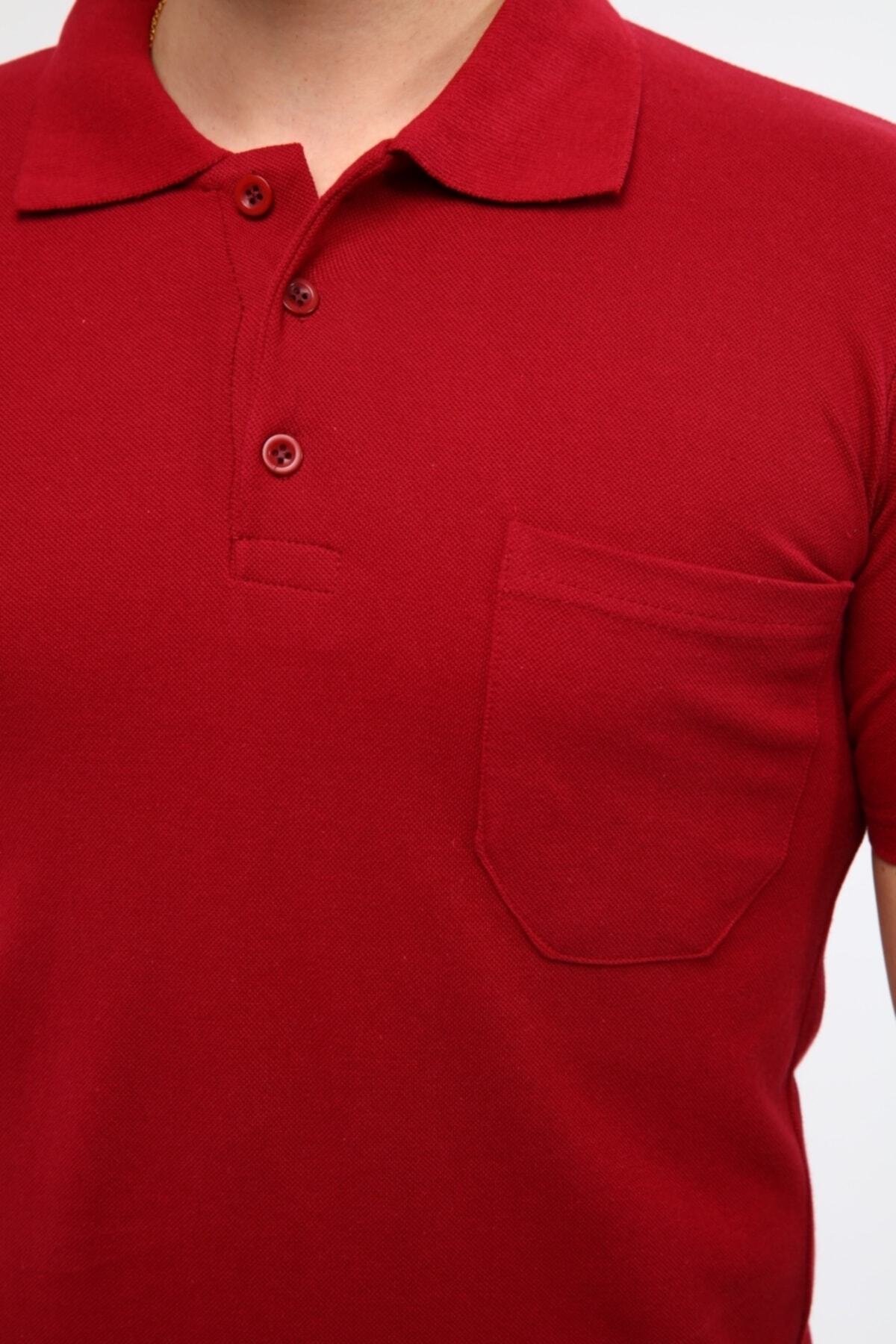 Çamdalı İş Elbiseleri-Polo Neck Claret Red Short Sleeve Pique Knitted Work T-Shirt 7