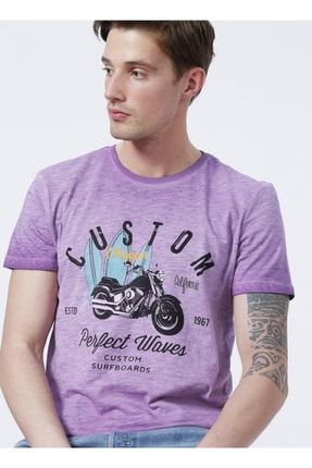 Limon Bisiklet Yaka Basic Mor Erkek T-shirt - Custom 5002812956