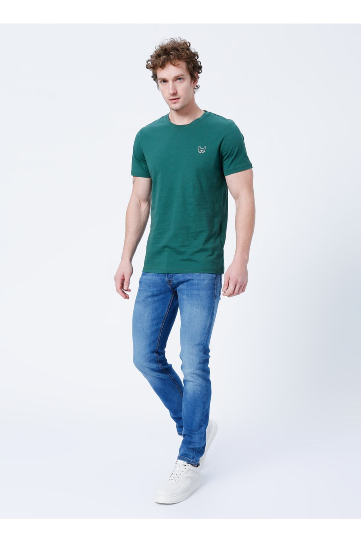 جک اند جونز تی شرت مردانه یقه گرد طرح استاندارد سبز تیره - کد 12219470 Jcodenimprint