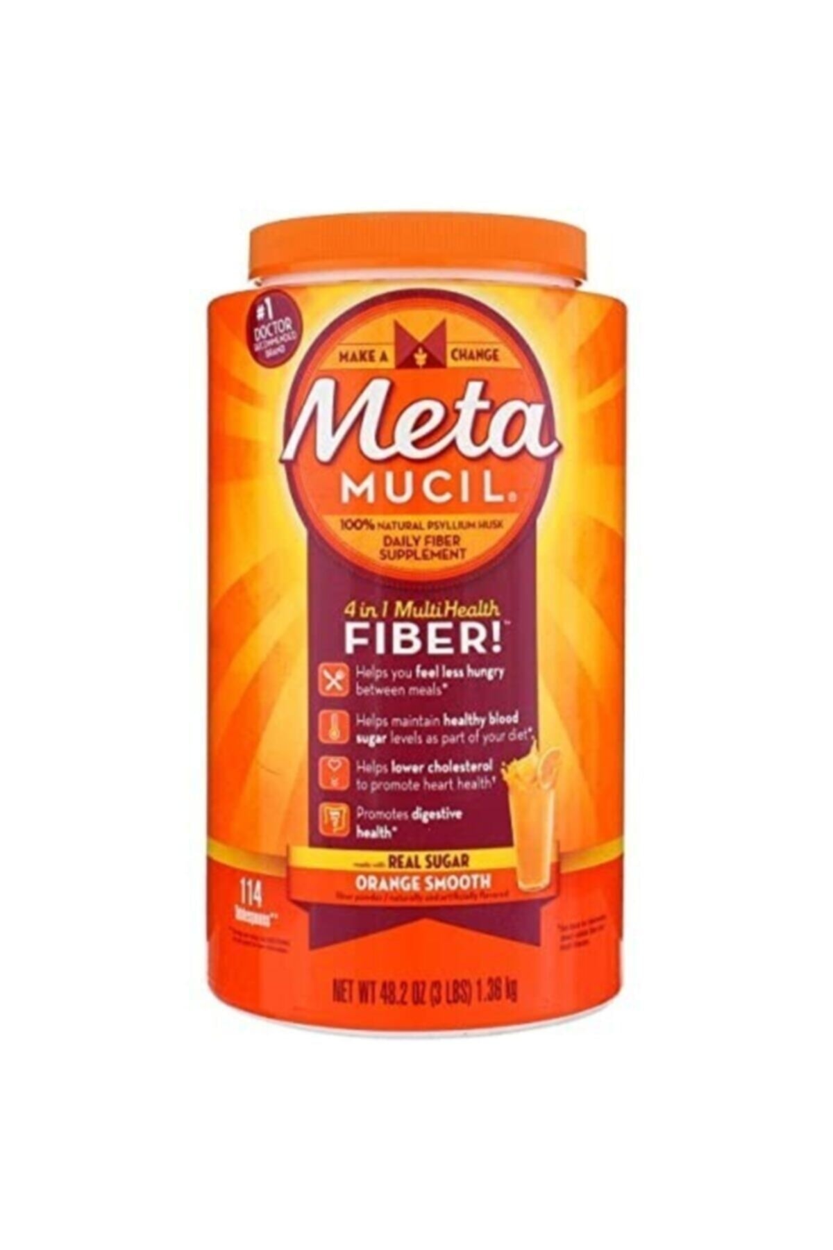 META Mucil Psyllium Fiber Supplement - Orange Smooth Portakal Smotthy 1.36kg