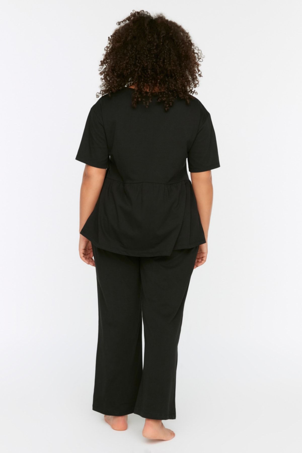 Trendyol Curve-Schwarzes gestricktes Pyjama-Set mit V-Ausschnitt TBBSS22PT0566 5