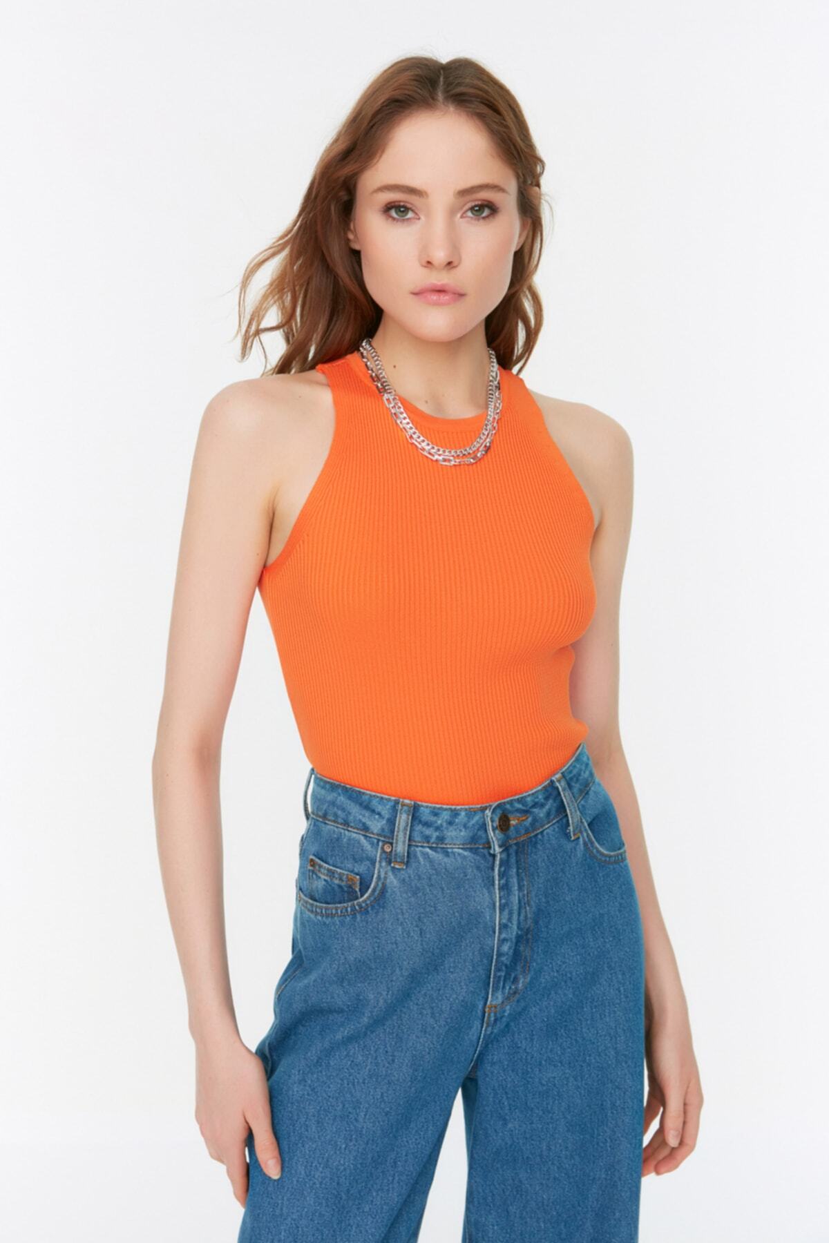 Trendyol Collection-Oranžová halenka se šňůrou z úpletu Twoss21Bz0090 3