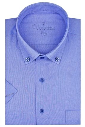Erkek Lord Mavi Kısa Kol Klasik Kesim Yaka Düğmeli Pamuk Saten Gömlek classiccrochetshirt1001