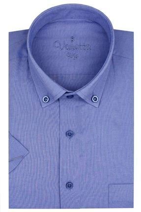Erkek Kobalt Mavi Kısa Kol Klasik Kesim Yaka Düğmeli Pamuk Saten Gömlek classiccrochetshirt1000