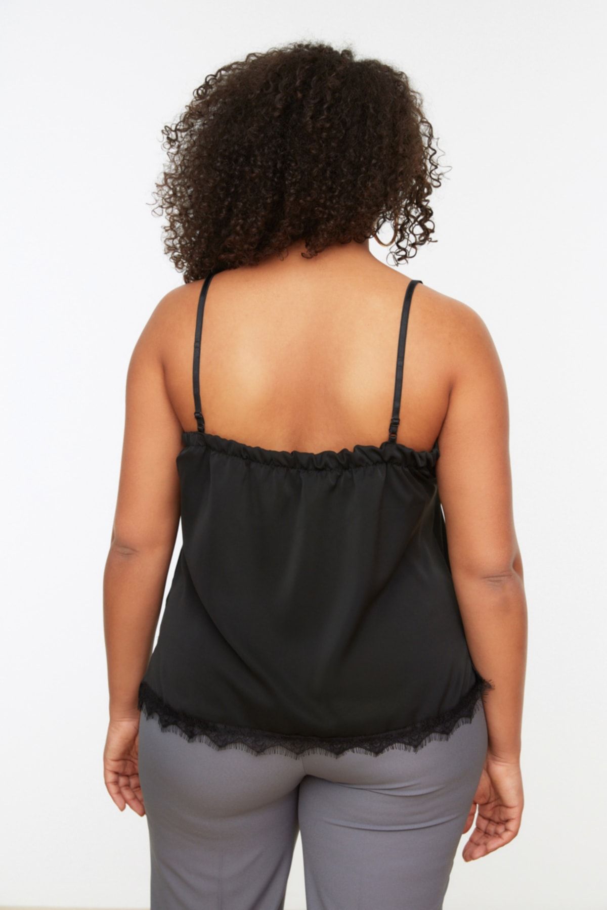 Trendyol Curve-Plus Size Black Lace Adjustable Strap Blouse - TBBSS22AF0044 5