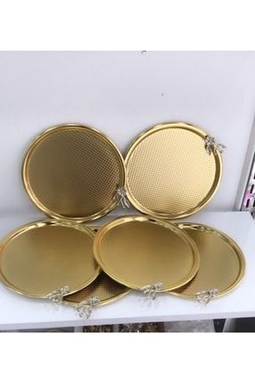 Tek Kişilik Gold Kaplama Gümüş Japon Güllü 6 Lı Servis Sunum Tepsi TKP0107