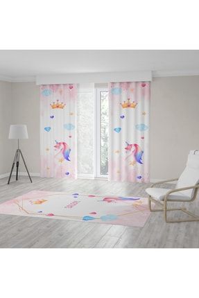 Bebek Ve Çocuk Odası Renkli Unicorn Desenli Iki Kanat Fon Perde Rnnfp-082 RNNFP-082