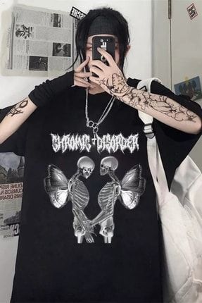 Siyah Harajuku Gothic Gromig Disorder Love Skeleton (unisex)t-shirt tsrt1352