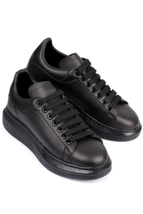 Siyah - Suni Deri Yüksek Taban Spor Ayakkabı Günlük Ayakkabı NTK1