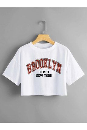 Brooklyn 1898 New York Baskılı Crop Oversize Penye T-shirt Tişört BROOKLYN-1898-TRENDMAMBO