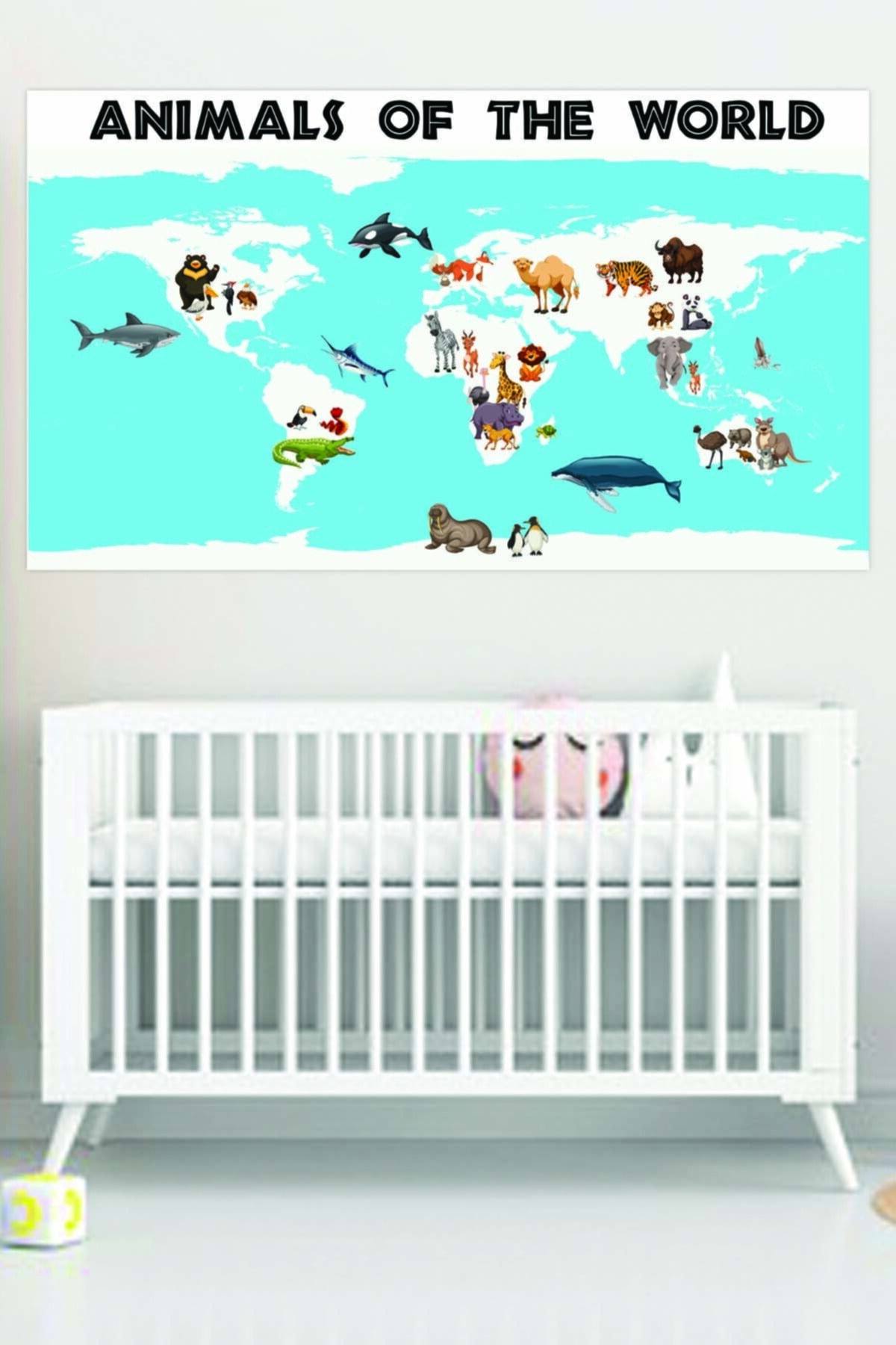 Hayvanlar Temalı Dünya Haritası Duvar Sticker 70x40 Cm