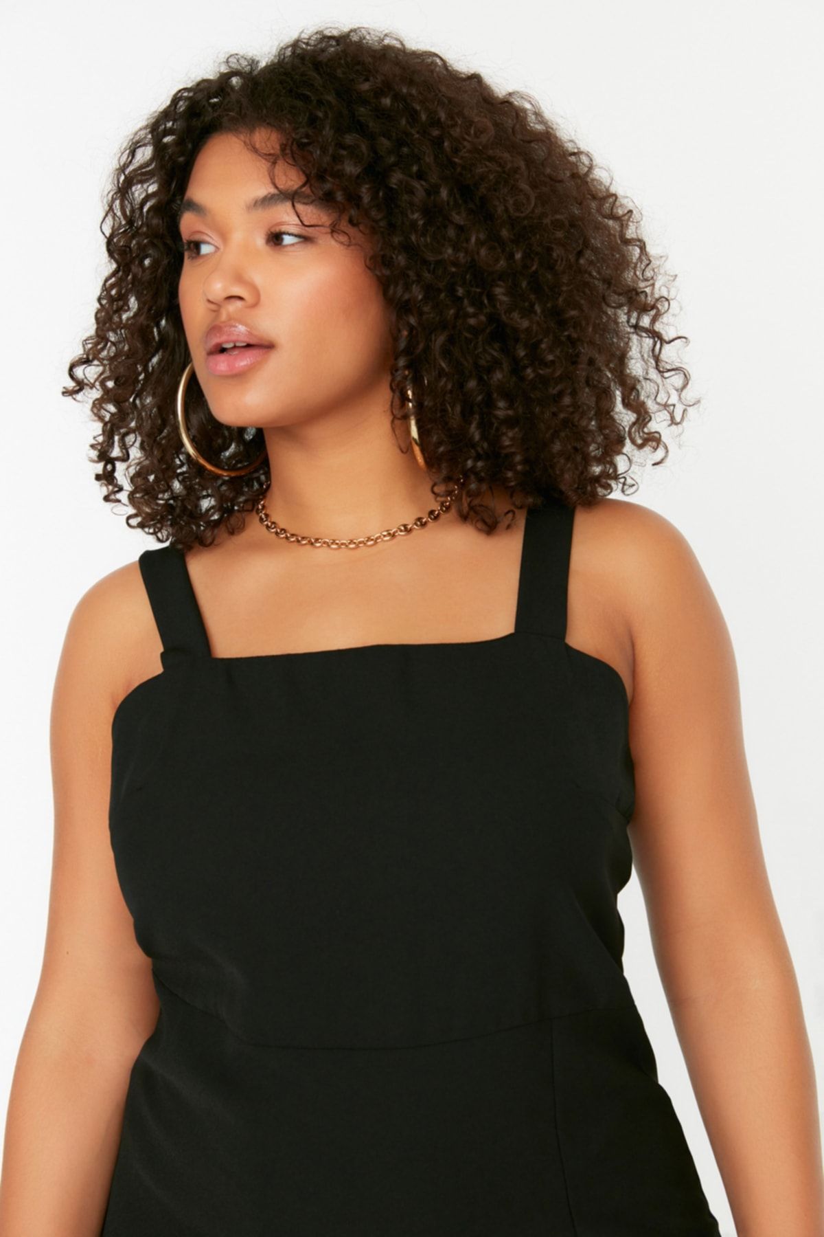 Trendyol Curve Black Woven Slit Dress TBBSS22AH0202 Trendyol
