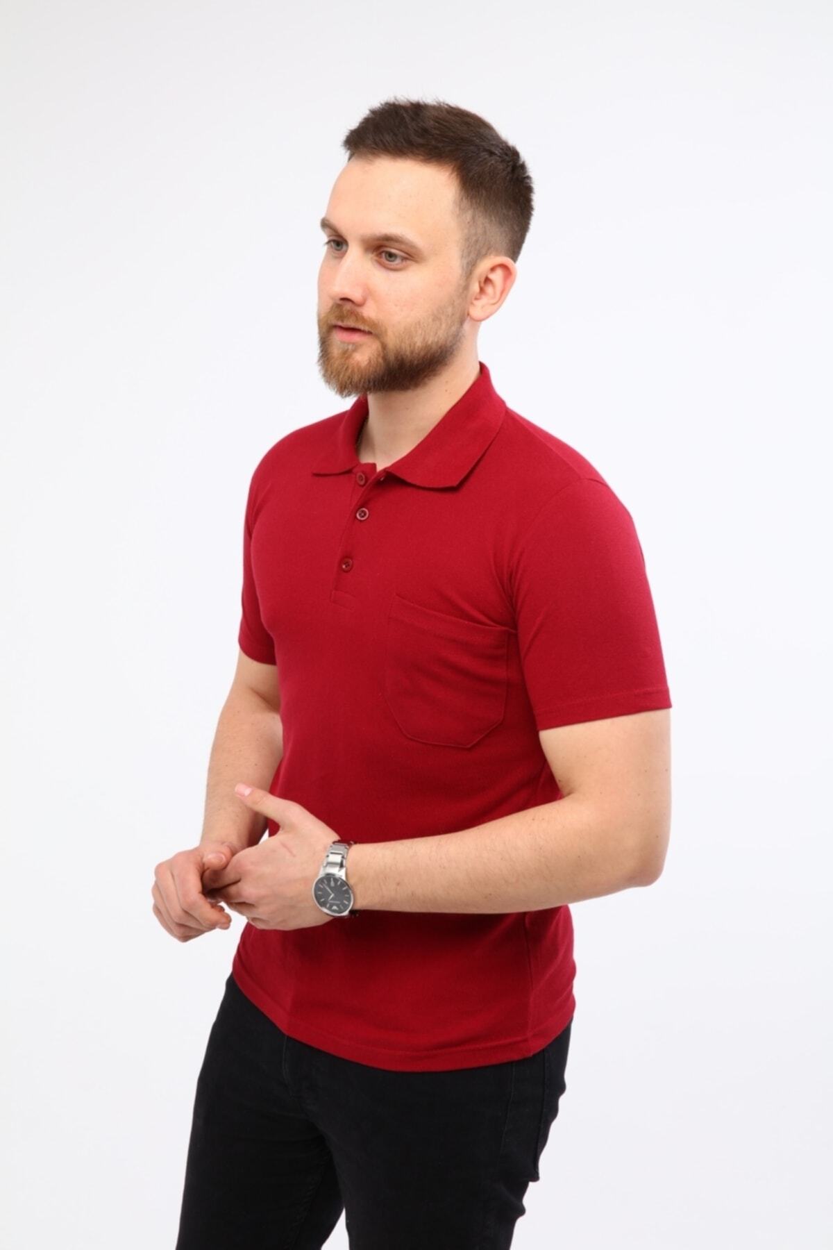 Çamdalı İş Elbiseleri-Polo Neck Claret Red Short Sleeve Pique Knitted Work T-Shirt 3