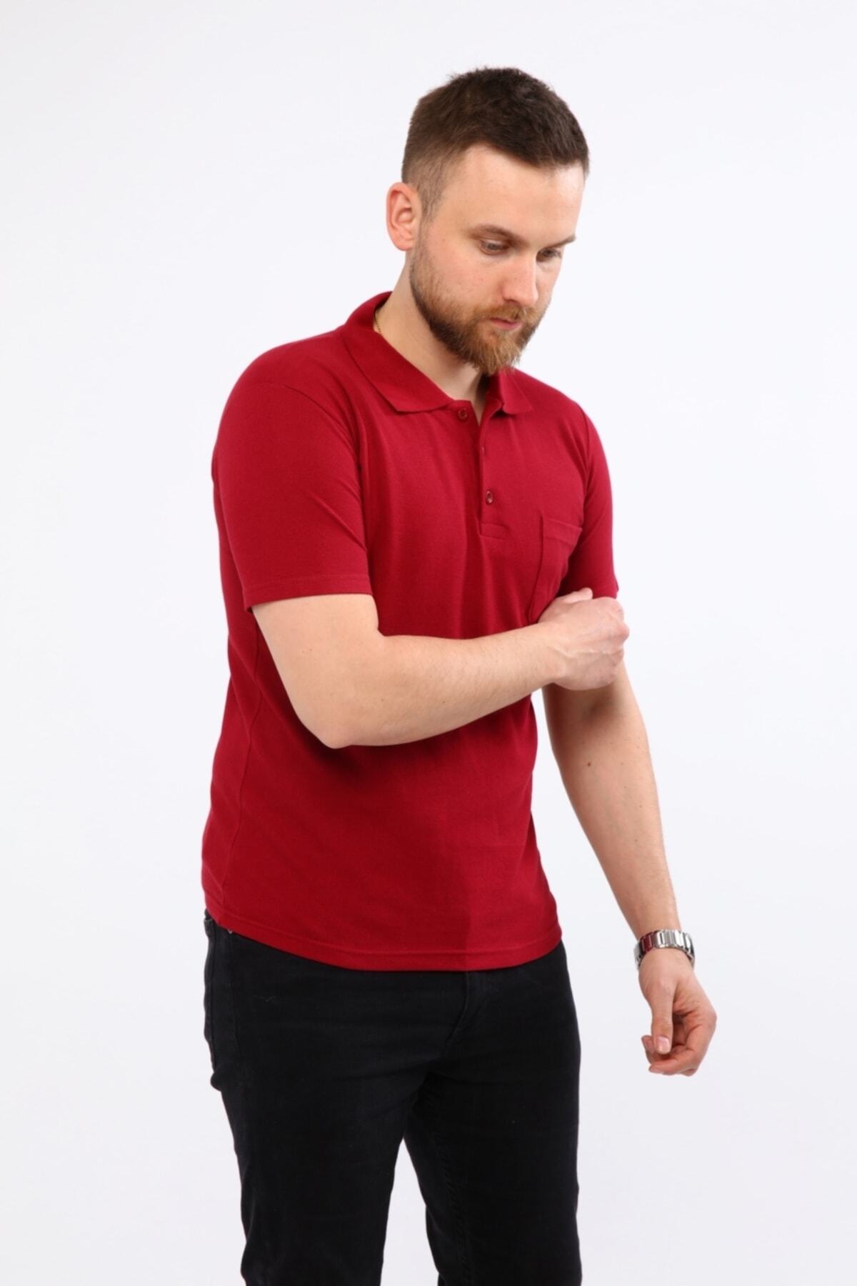 Çamdalı İş Elbiseleri-Polo Neck Claret Red Short Sleeve Pique Knitted Work T-Shirt 4