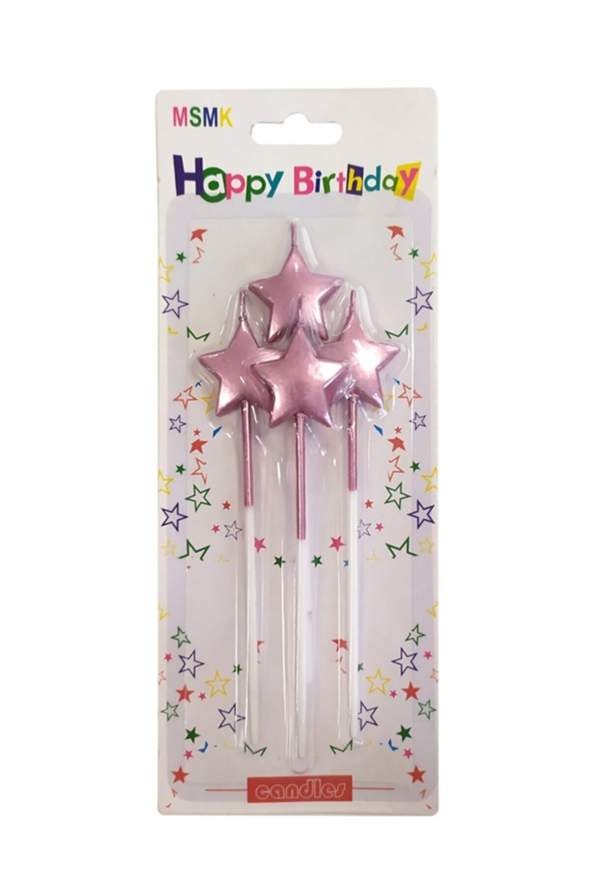 BEST PARTİ DOĞUM GÜNÜ PARTİ SÜSLERİ Çubuklu Pembe Yıldız Mum 4'lü