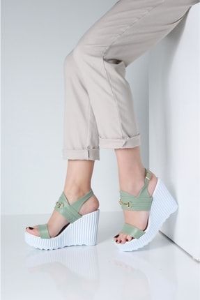 Espelya Mint Yeşili Cilt Kadın Platform Ayakkabı 029207