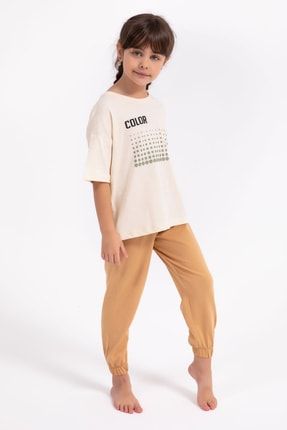 Color Fildişi Salaş Kız Çocuk Pijama Takımı AR1805-C