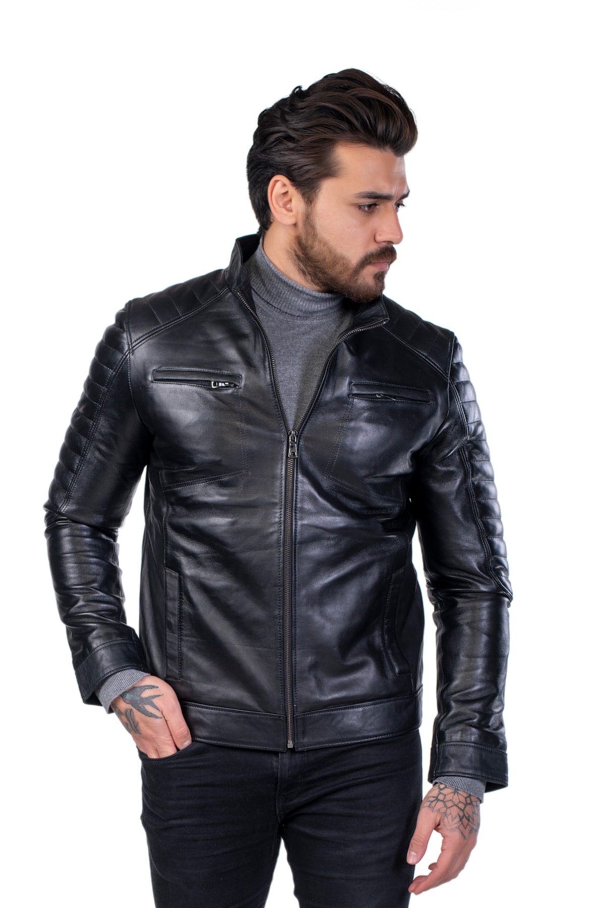 ژاکت مردانه مشکی BATU DERİ | AYZ07 اورجینال - تصویر 4